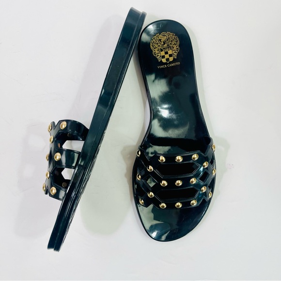 Vince Camuto Emelon Black Jelly Slide Sandals with Gold Studs - Picture 5 of 10